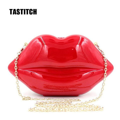 Bolso de hombro con personalidad para mujer, bandolera a la moda con diseño de labios rojos, de acrílico, para fiesta y Cena ► Foto 1/6