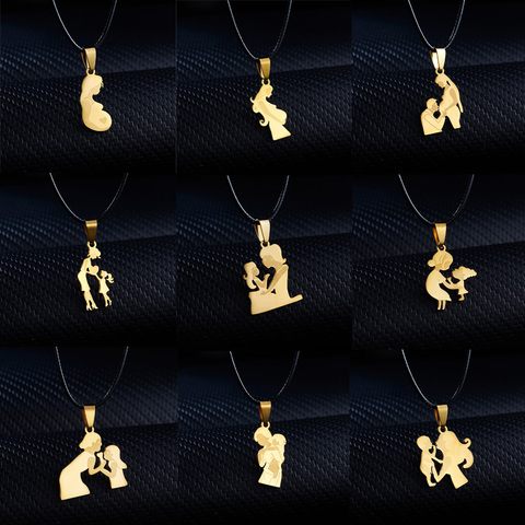 Rinhoo-collares de acero inoxidable para el día de la madre, cadena de cuero para madre e hija, abalorio para mujer, regalo de joyería de oro ► Foto 1/6