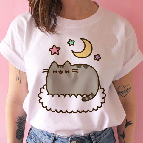 Camiseta de gato Pusheen para mujer, remera kawaii para mujer de los años 90 con estampado harajuku de dibujos animados, camisetas coreanas ulzzang, ropa para mujer ► Foto 1/6