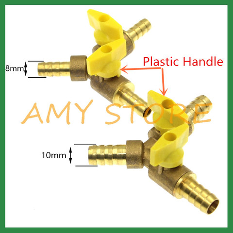 1) Y tipo de manguera igual Barb tres tenedores 8mm10mm conexión latón carbón líquido válvula de bola de Gas accesorios de fontanería de plástico mango de latón ► Foto 1/6