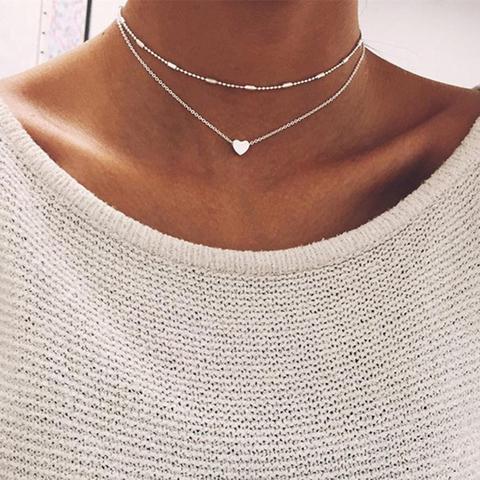 Collar de doble capa para mujer, gargantilla de Luna, Estrella y corazón, cadena de AMOR de doble capa, colgante en el cuello, joyería ► Foto 1/6