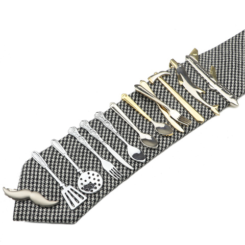 1 pieza inoxidable cromado gafas coche avión tenedor cuchara forma de Metal Clip de corbata para hombres Clips para corbata Pin para hombre regalo ► Foto 1/1