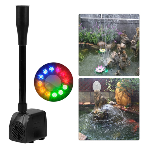 Bomba de agua USB ultrasilenciosa, bomba de fuente sumergible impermeable IP68 para acuario, pecera, estanque, fuente con 12 luces LED ► Foto 1/6