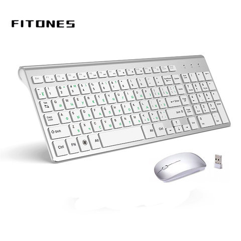 Teclado y ratón inalámbricos de 2,4G, disposición estadounidense de disposición rusa, compacto, conveniente, Ultra delgado, ergonómico, blanco plateado ► Foto 1/6