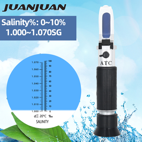 Nuevo medidor de salinidad de acuario de mano probador de salinidad refractómetro de salinidad 0-10% con ATC 33% de descuento ► Foto 1/6