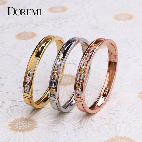 DOREMI DIY Zirconia cartas de brazaletes de nombre personalizado desmontable Slider brazaletes de colgantes de nombre personalizado, pulseras de brazalete de regalo ► Foto 1/6