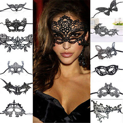 Máscara de ojo de encaje Sexy para mujer, mascarilla negra de fiesta para disfraces venecianos para baile de máscaras o Halloween, Carnaval, Mardi, Anonymous, 1 Uds. ► Foto 1/6