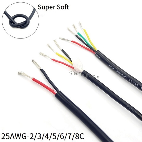 Cable de funda de silicona de 1M, Cable de cobre de señal con aislamiento Flexible, de goma de silicona de 25AWG, supersuave, 2, 3, 4, 5, 6, 7 y 8 núcleos múltiples ► Foto 1/6