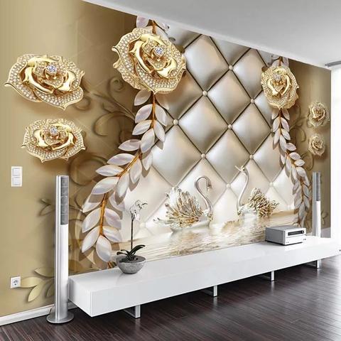 Papel tapiz Mural de cualquier tamaño personalizado, joyería dorada en 3D, Rollo suave de flores, pintura de pared, papel tapiz de decoración de pared para el hogar de lujo para paredes ► Foto 1/6