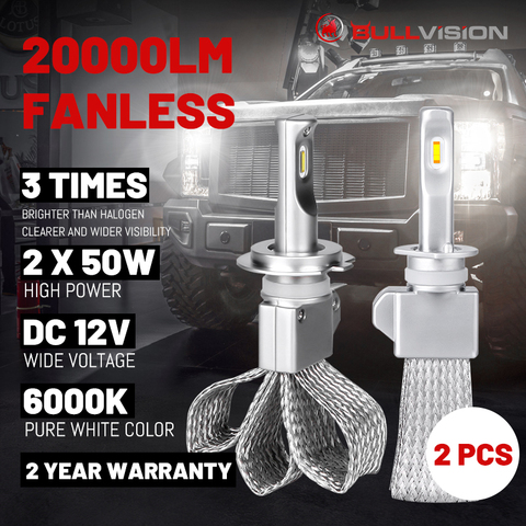 BULLVISION 20000LM coche Led H7 H11 faro bombilla 12V H8 H9 H4 hielo bombilla para Auto 9005 de 9006 sin ventilador Autolamp H1 HB3 HB4 de la luz de niebla ► Foto 1/6