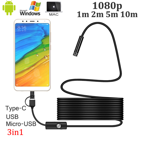 Nuevo endoscopio 8,0mm Cámara 1080P HD USB endoscopio con 8 LED 1/2/5M Cable impermeable boroscopio de inspección para Android PC ► Foto 1/6