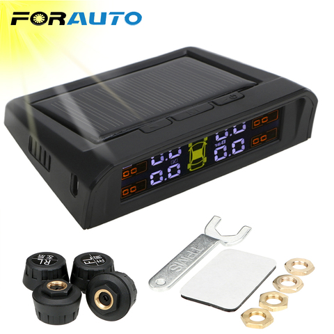 FORAUTO-Sistema de control de presión de neumáticos TPMS para coche inteligente, energía Solar, pantalla LCD Digital, sistemas de alarma de seguridad de coche, presión de neumáticos ► Foto 1/6