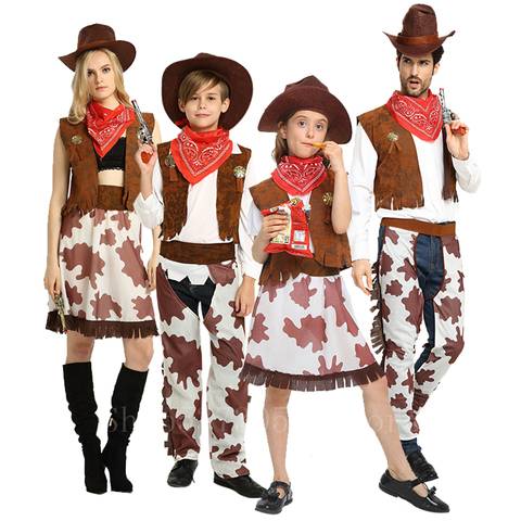 Disfraz Cosplay de vaquero para niños y adultos conjunto de ropa de Carnaval y fiesta de Halloween, ropa familiar para actuaciones de vaquera del Oeste Salvaje ► Foto 1/6