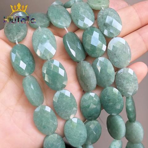 Cuentas faceteadas naturales de piedra verde ovalada de Aventurina, cuentas de Jade para fabricación de joyería DIY, accesorios de tachuelas para las orejas, 13x18mm ► Foto 1/6