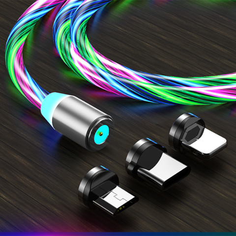 Tutew-Cable de carga para teléfono móvil, Cable de carga de iluminación luminosa de flujo magnético para Samsung LED Micro USB tipo C para Iphone ► Foto 1/6