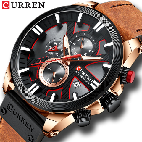 CURREN-reloj deportivo con cronógrafo para hombre, de cuarzo, de cuero, resistente al agua, Masculino ► Foto 1/6