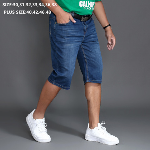 Clásico Denim Hombre Pantalones de verano Pantalones vaqueros de talle alto Homme hombre de gran tamaño de talla grande 40 42 46 48 hombres elástico azul cortos para hombre ► Foto 1/6