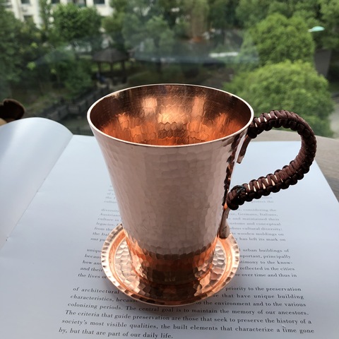 Taza de café de cobre puro hecha a mano para agua, té, vino, cerveza, con platos de cobre, Asa antiescaldado, Moscow Mule ► Foto 1/6