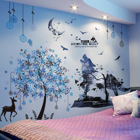 Shijuekongjian-pegatinas de pared de árbol de Lobo, calcomanías murales de animales de ciervo para casa, dormitorio de niños, decoración de habitación de bebé y guardería ► Foto 1/5