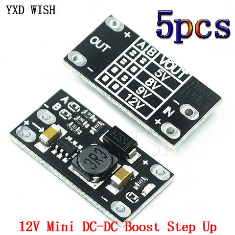 5 uds Mini DC-DC Elevador de potencia 3V 3,2 V 3,3 V 3,7 V 5V 9V 12V regulador de voltaje Módulo de placa PCB puede 5V/ 8V/ 9V 9V 12V 12V ► Foto 1/4