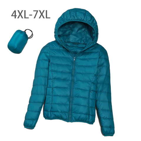 Parka de plumón con capucha para mujer, chaqueta de plumón de pato blanca de talla grande 4XL-7XL, chaquetas ultraligeras de plumón, prendas de vestir para chica regordeta, 100KG ► Foto 1/6