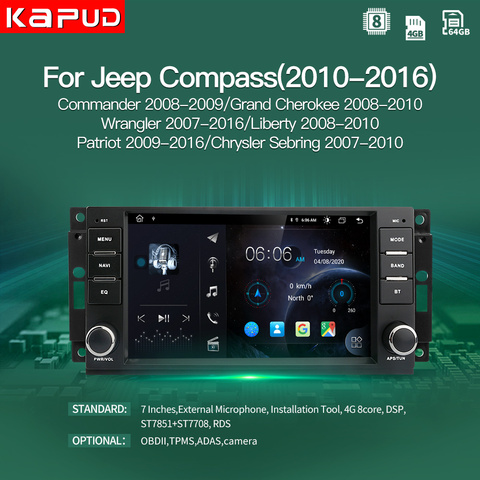 Kapud 8Core 4G Android 10 Radio de coche GPS navegación para Jeep Compass/Comandante/Grand Cherokee/Wrangler/libertad estéreo para coche DSP FM ► Foto 1/6