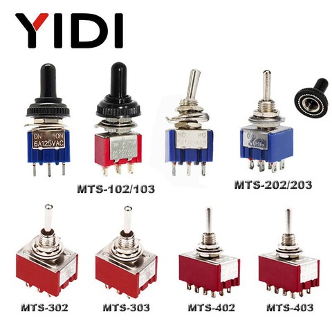 6A 125VAC mín 6mm MTS 102, 103, 202, 203, 302, 303, 402, 403, interruptor de palanca en la SPDT DPDT encendido apagado en 3PDT con tapa impermeable ► Foto 1/6