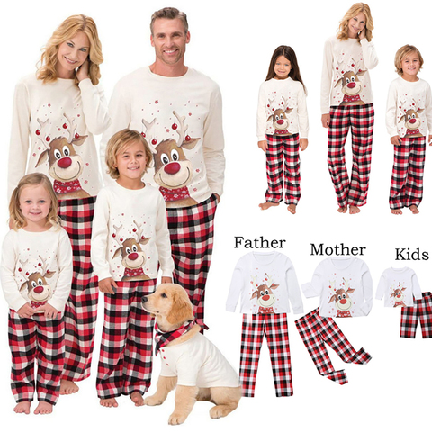 Pijamas de Navidad para toda la familia, conjunto de ropa a juego con estampado de ciervo, Tops, pantalones, papá mamá e hijo, trajes de aspecto familiar, 2022 ► Foto 1/6