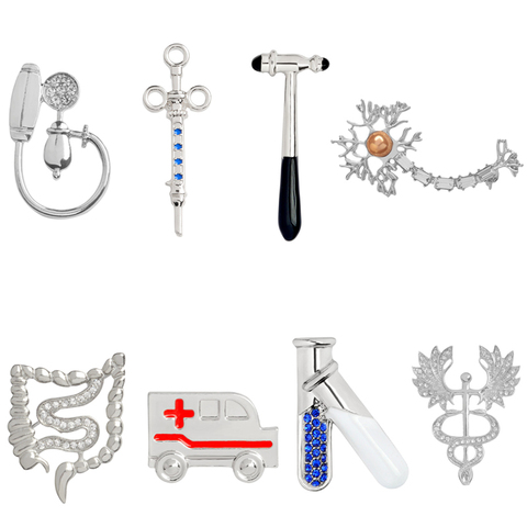 Pin de esmalte médico de Metal, regalos para médico, insignia de enfermera, martillo, jeringa, medidor de presión arterial, Neuron, broche de caduceo ► Foto 1/6