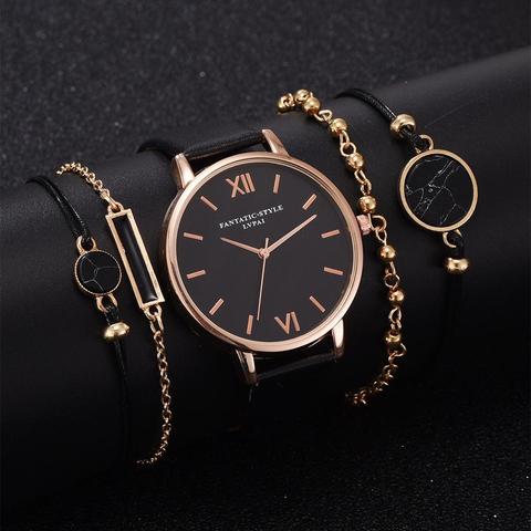 Conjunto de relojes de cuarzo de cuero para mujer, 5 uds., de pulsera, sencillos, romanos, regalo, informal, gran oferta, 2022 ► Foto 1/6