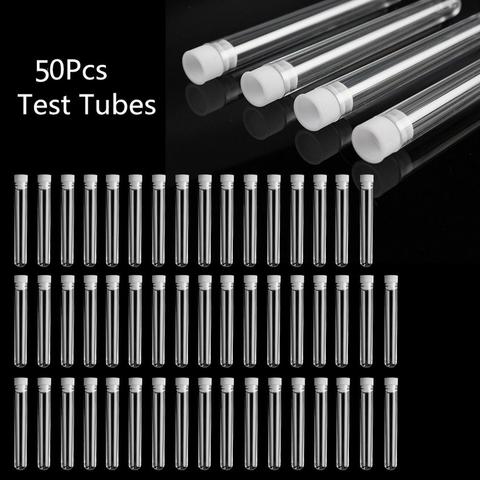 50 unids/paquete 12x100mm botella de muestra de tubo de fondo redondo de plástico transparente, suministros de experimentos de laboratorio de oficina con tapa ► Foto 1/5