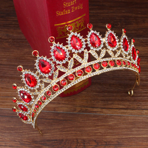 Tiara nupcial para boda, corona, Reina de la novia, diadema de cristal dorado y rojo, adornos para el cabello cabeza, accesorios de joyería, diadema de concurso de belleza para mujer ► Foto 1/6