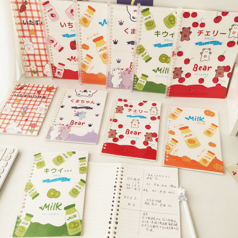 Skysoin-a5/B5-Cuadernos de anillo de diseño coreano, cuaderno de hojas sueltas de oso, leche y frutas, papelería escolar ► Foto 1/6