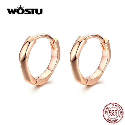 WOSTU pendientes de aro de oro rosa de Plata de Ley 925, pendientes de aro pequeños para mujeres, boda, Plata Original 925, joyería CTE119 ► Foto 1/6