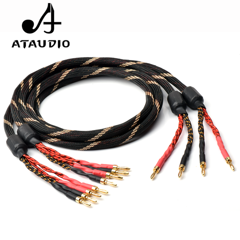 ATAUDIO-cable de cobre puro de alta calidad, cable de altavoz HIFI con 2 enchufes de plátano, 4 enchufes de plátano ► Foto 1/6