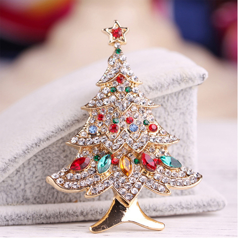 Broches del árbol de Navidad para mujer, incrustaciones de diamantes de imitación, joyería de moda, broche, pin, buen regalo, gorro, abrigo, invierno, nuevo ► Foto 1/5