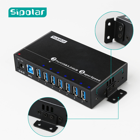 Sipolar-concentrador de datos y carga usb 3,0 de 7 puertos, hub de metal de supervelocidad con adaptador de corriente de 12V y 3A ► Foto 1/1