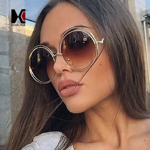 SHAUNA-gafas de sol redondas de gran tamaño para mujer, Estilo Vintage femeninos de anteojos de sol, montura hueca de aleación, diseñador de marca, a la moda, con protección UV400 ► Foto 1/6