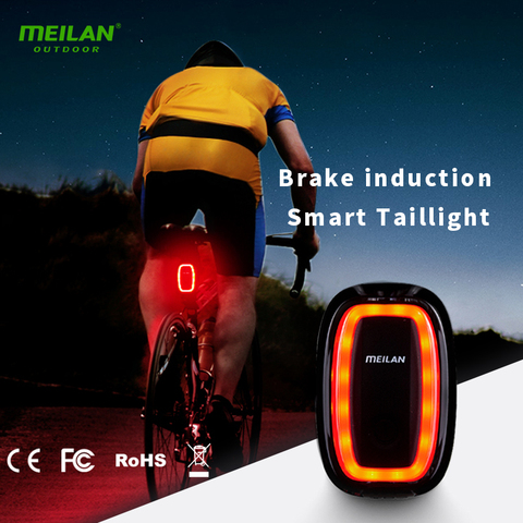 Meilan-luz trasera inteligente para freno de bicicleta X6, recargable vía USB, resistente al agua, luz LED de seguridad para ciclismo ► Foto 1/6