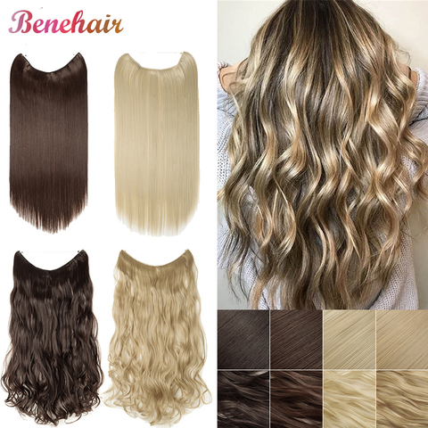 BENEHAIR No Clips en la extensión del cabello 24 ''escondido pez Halo pelo línea hilo Invisible Natural Sintético postizos para el cabello para las mujeres ► Foto 1/6