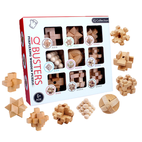 9 unids/set 3D hecho a mano IQ rompecabezas de madera Kong Ming Luban bloqueo enigma adultos juguetes puzle educativo infantil juego de la mente ► Foto 1/6
