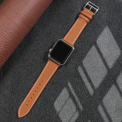 Banda de cuero para Apple watch Correa 44mm 40mm 38mm 42 mm iWatch Serie 6 iPhone 5 4 3 una sola vuelta pulsera correa de reloj de cuero de Apple ► Foto 1/6