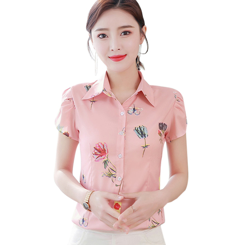 Blusa femenina De Chifón con manga corta para verano, camisa coreana con estampado para Mujer, talla grande, estilo Elegante ► Foto 1/6