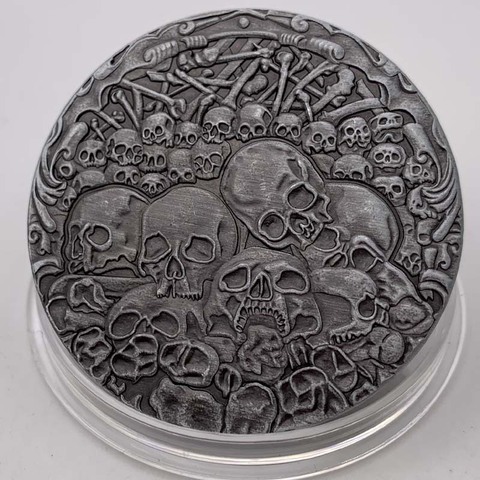 Camafeo de plata con forma de calavera en relieve, monedas chapadas en plata para Halloween, monedas réplica, regalos de recuerdo ► Foto 1/5