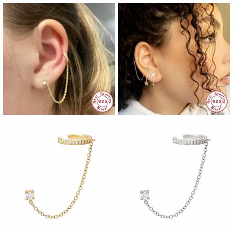 Pendientes de plata de primera ley estilo hip hop para mujer, aretes, cadena, plata esterlina 925, estilo gótico, Punk, fiesta, 1 Uds. ► Foto 1/6