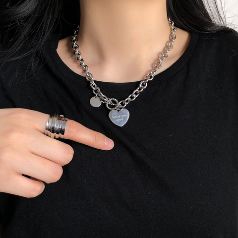 Harajuku bien corazón Collar para mujeres Punk Cadena de acero inoxidable de moda Hip hop Chokers sencillos declaración Goth joyería Collar ► Foto 1/6