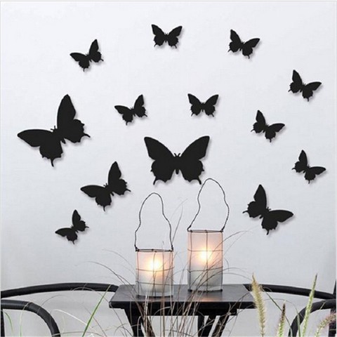 Pegatinas de mariposa de Color sólido 3D para pared, pegatinas de boda, azul, amarillo, hermosas mariposas para habitación de niños, decoración de calcomanías para pared, 12 unids/lote ► Foto 1/5