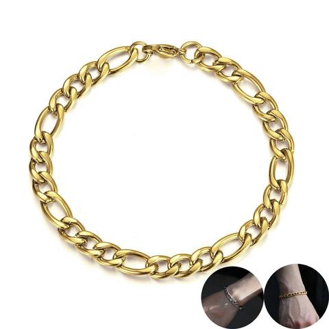 Pulsera de eslabones de acero inoxidable para hombre y mujer, brazalete de Color dorado, 5/7/9mm, de 8 a 9 pulgadas, venta al por mayor, LKB661 ► Foto 1/6