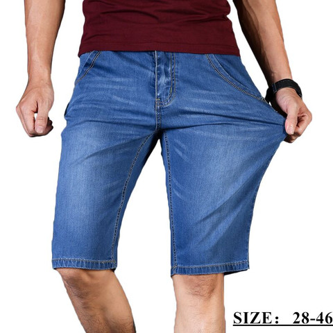 Pantalones cortos de mezclilla de negocios para hombre, Pantalón corto vaquero ajustado de talla grande 40 42 44 46, informal, a la moda, Pantalón corto vaquero azul ► Foto 1/6