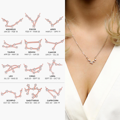 ZHOUYANG-collar para mujer con diseño romántico, cadena de clavícula de 12 Constelaciones, joyería de circonita con microincrustaciones, N623 ► Foto 1/6